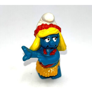 Vintage Smurf Smurfette Hula Girl Hawaiian Lei Grass Skirt Gag Gift Cake Topper